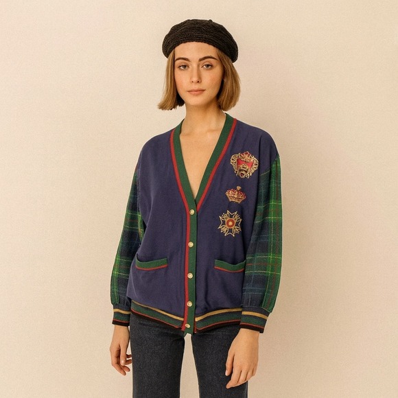 Sunny Leigh Jackets & Blazers - Vintage 90s Sunny Leigh Silk Button Up Multicolor Jacket Tartan Sleeves Small
